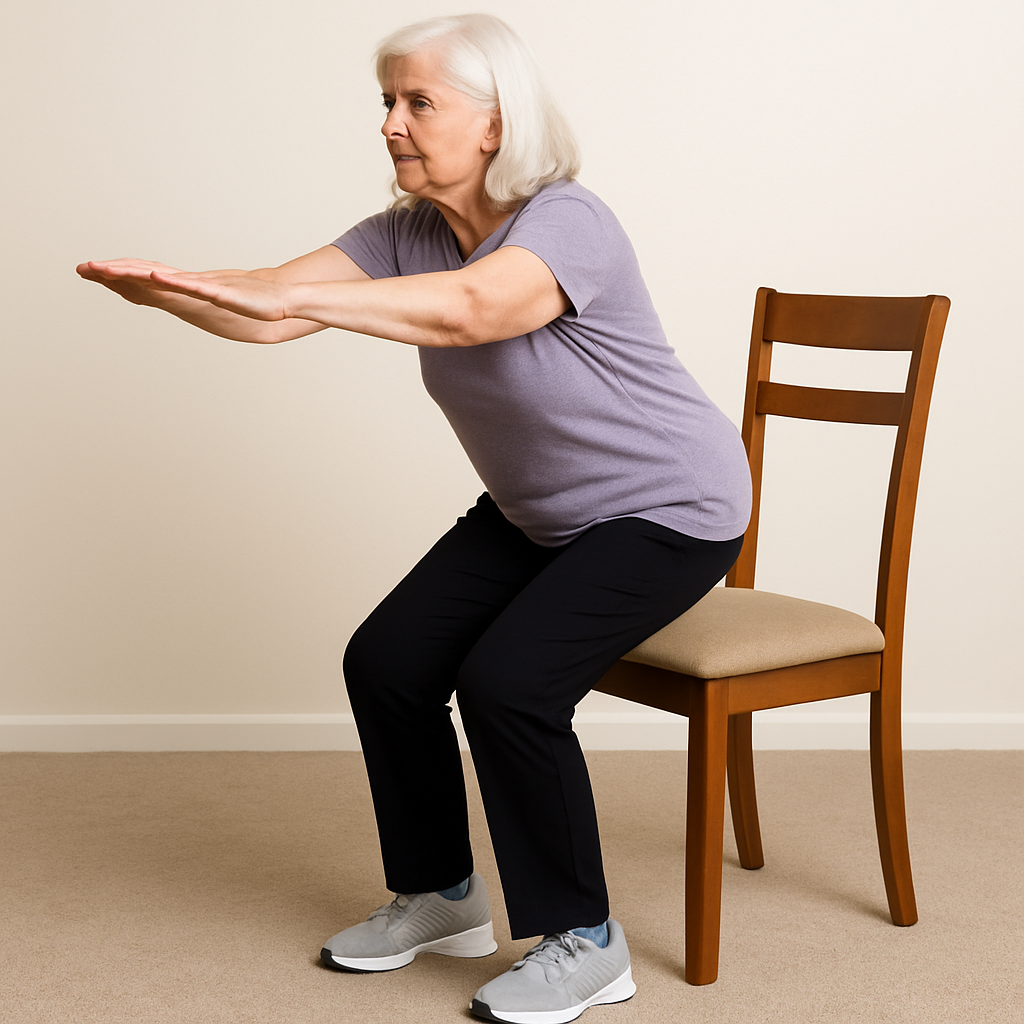 senior doing chair squats