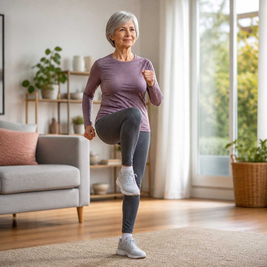 elderly person marching in place