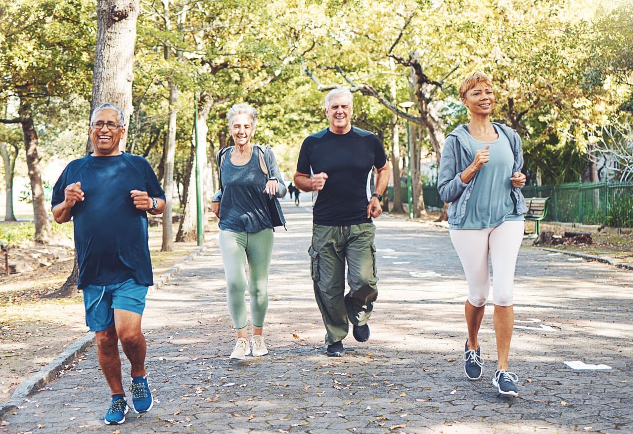 senior exercising brisk walking