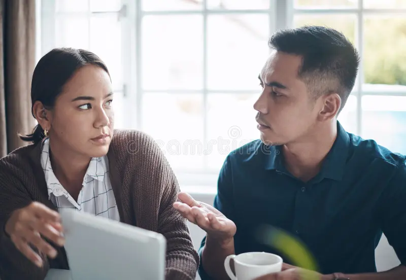 Financial stress couple conversation