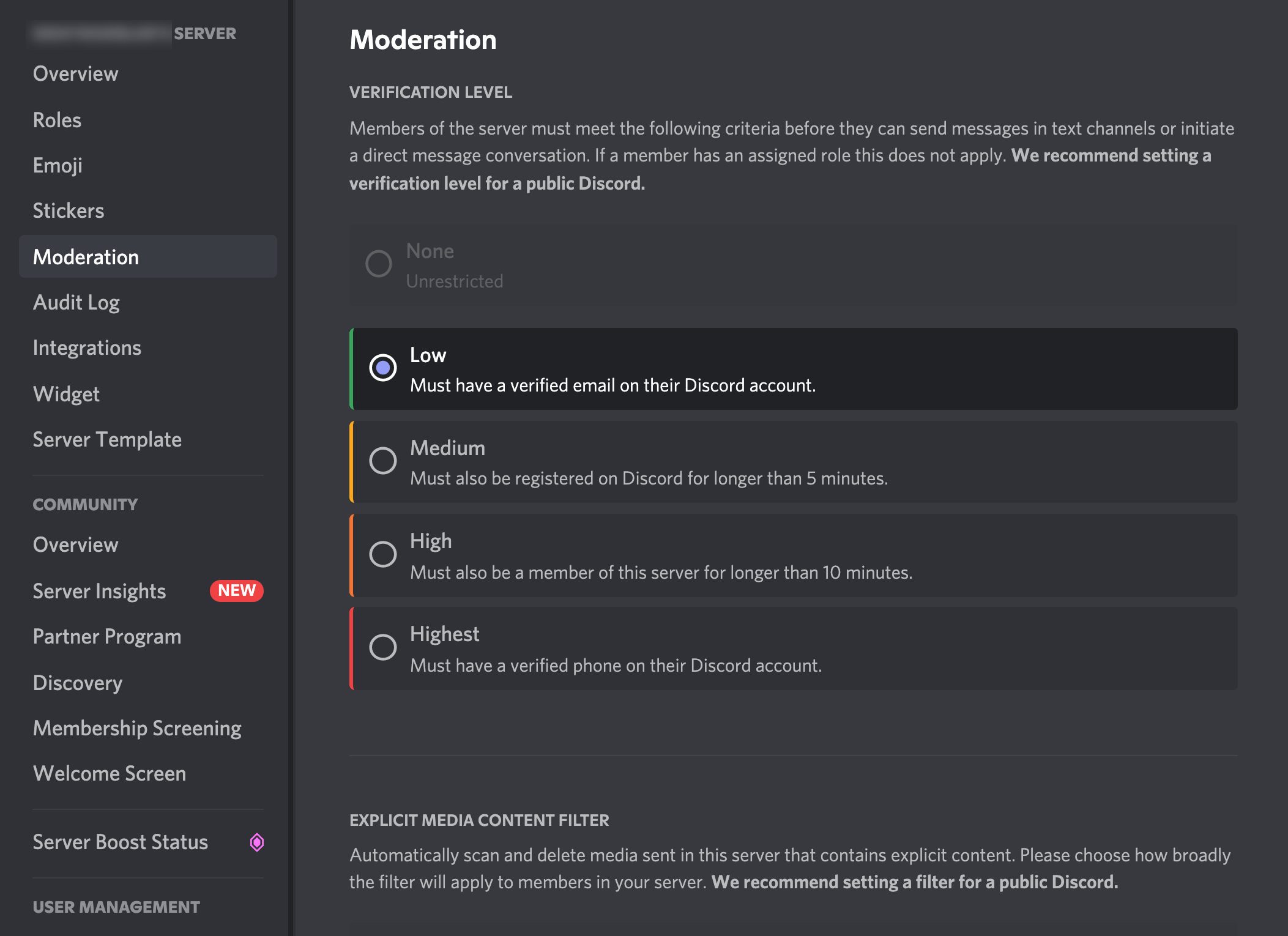 Discord server moderation