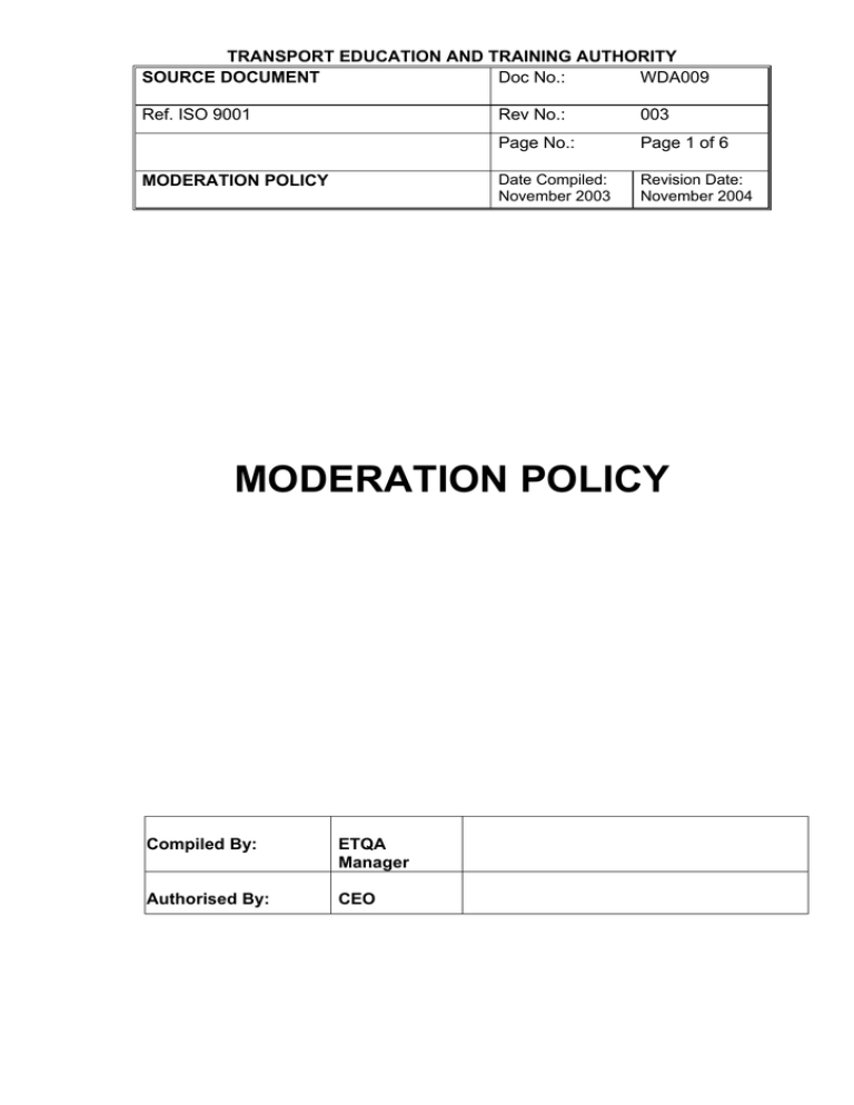 moderation policy document