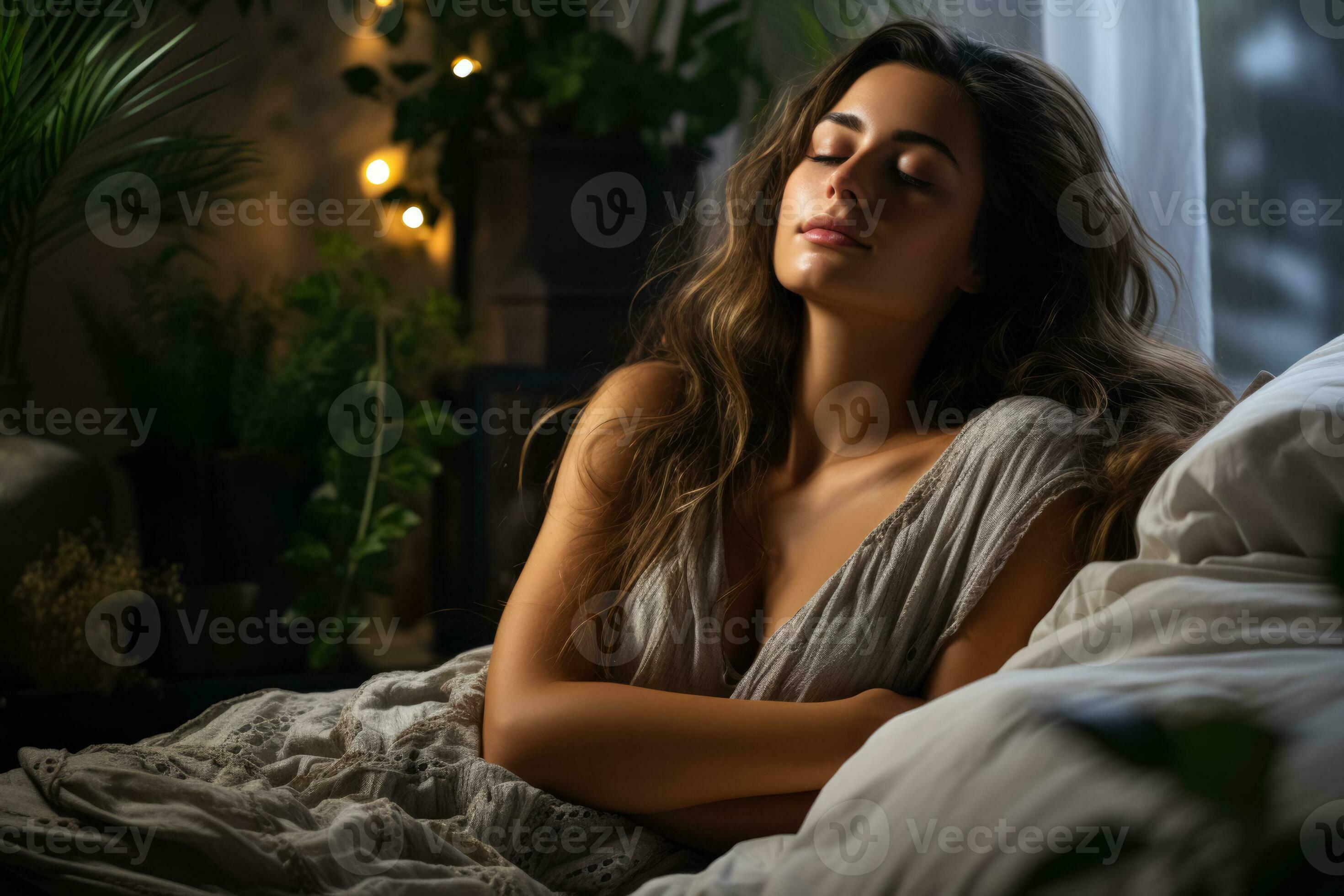 person sleeping peacefully bedroom