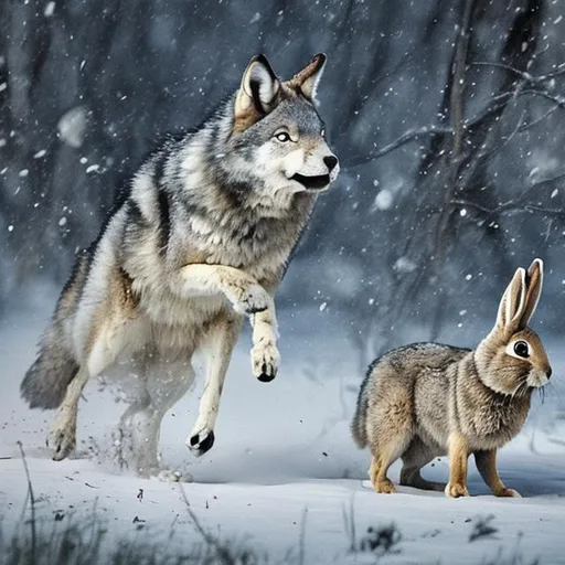 rabbit wolf chase aerial view