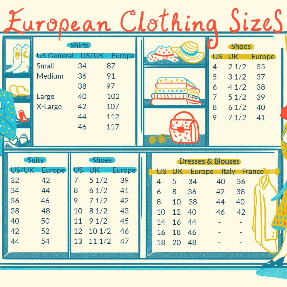 European US size comparison chart