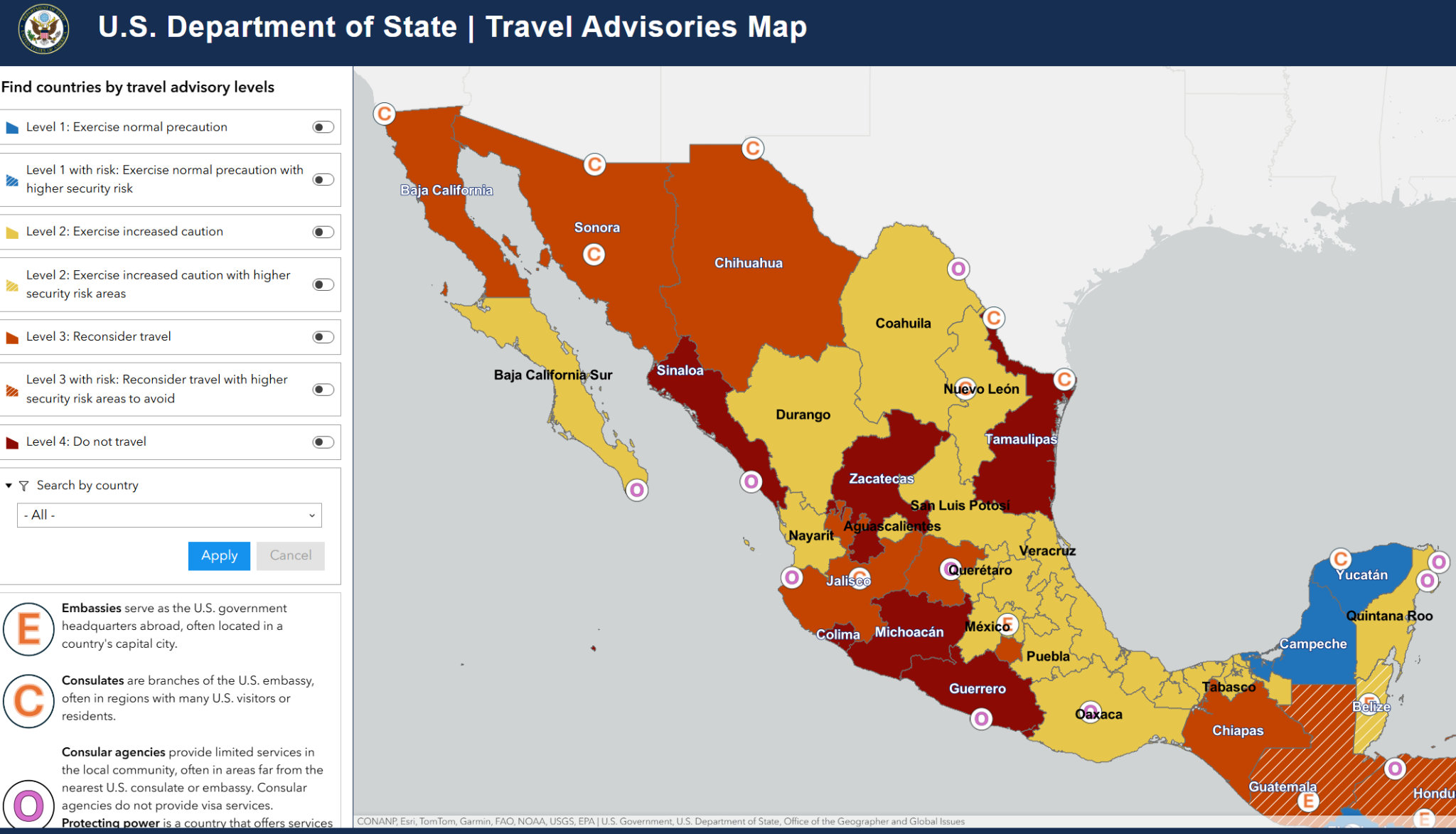 El Paso travel advisory map