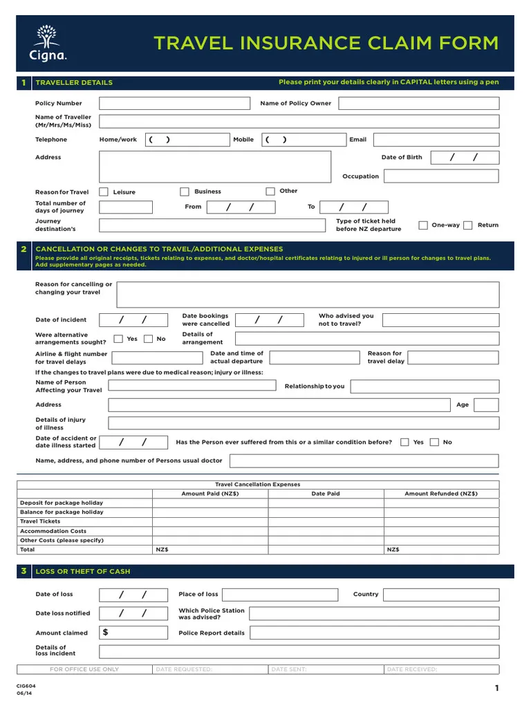 travel insurance claim document
