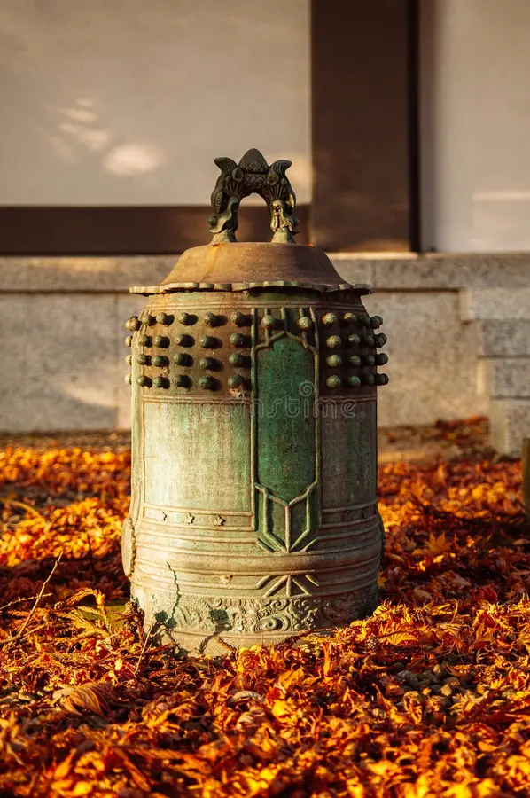 Japanese ritual bell on ground