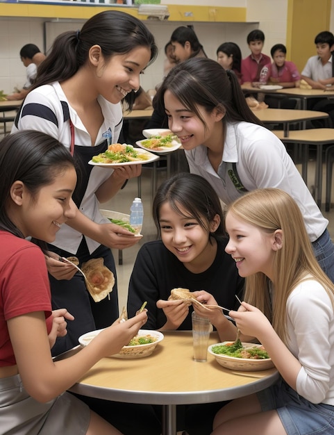 student sharing meals with friends