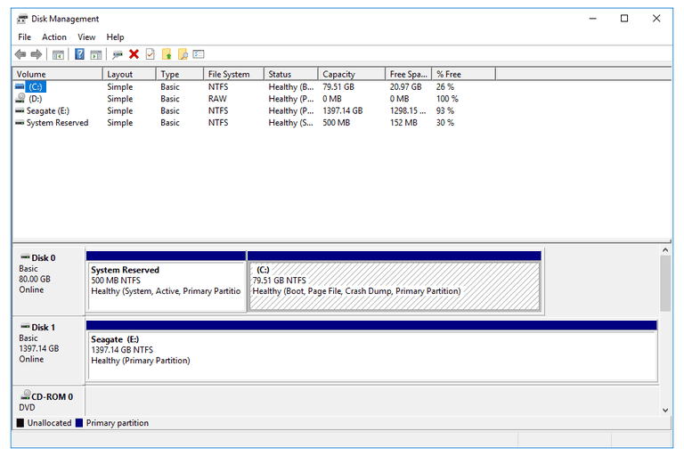 Windows Disk Management screenshot