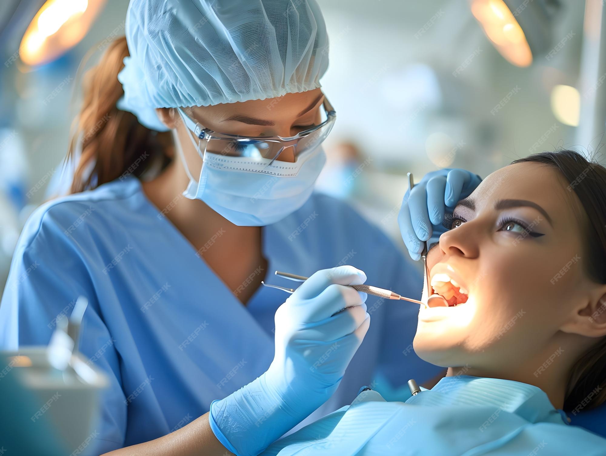 dental hygienist cleaning teeth