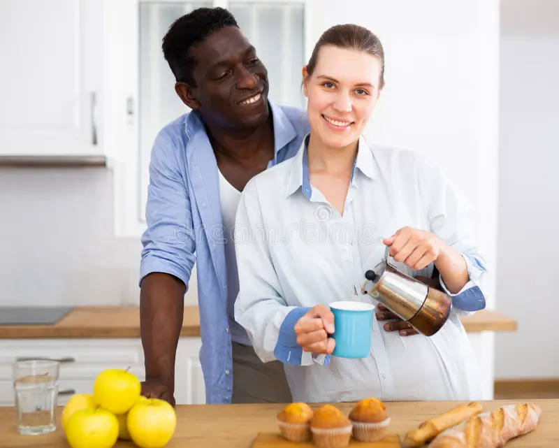 wife drinking morning coffee