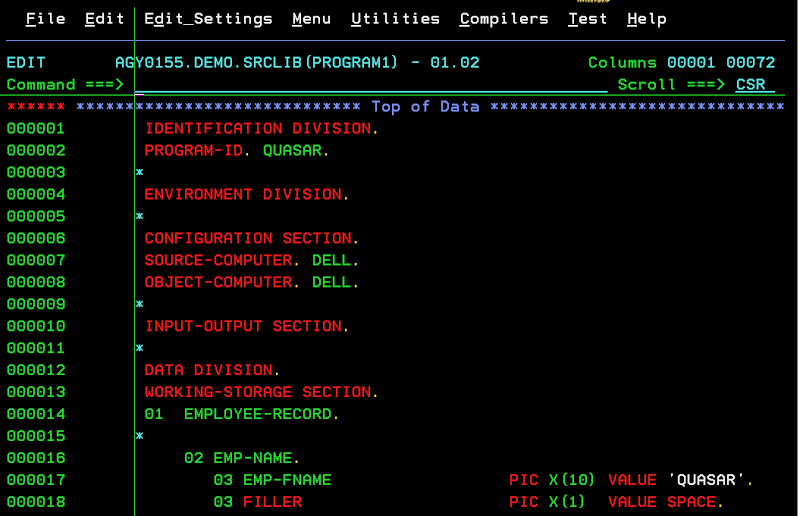 COBOL programming language code