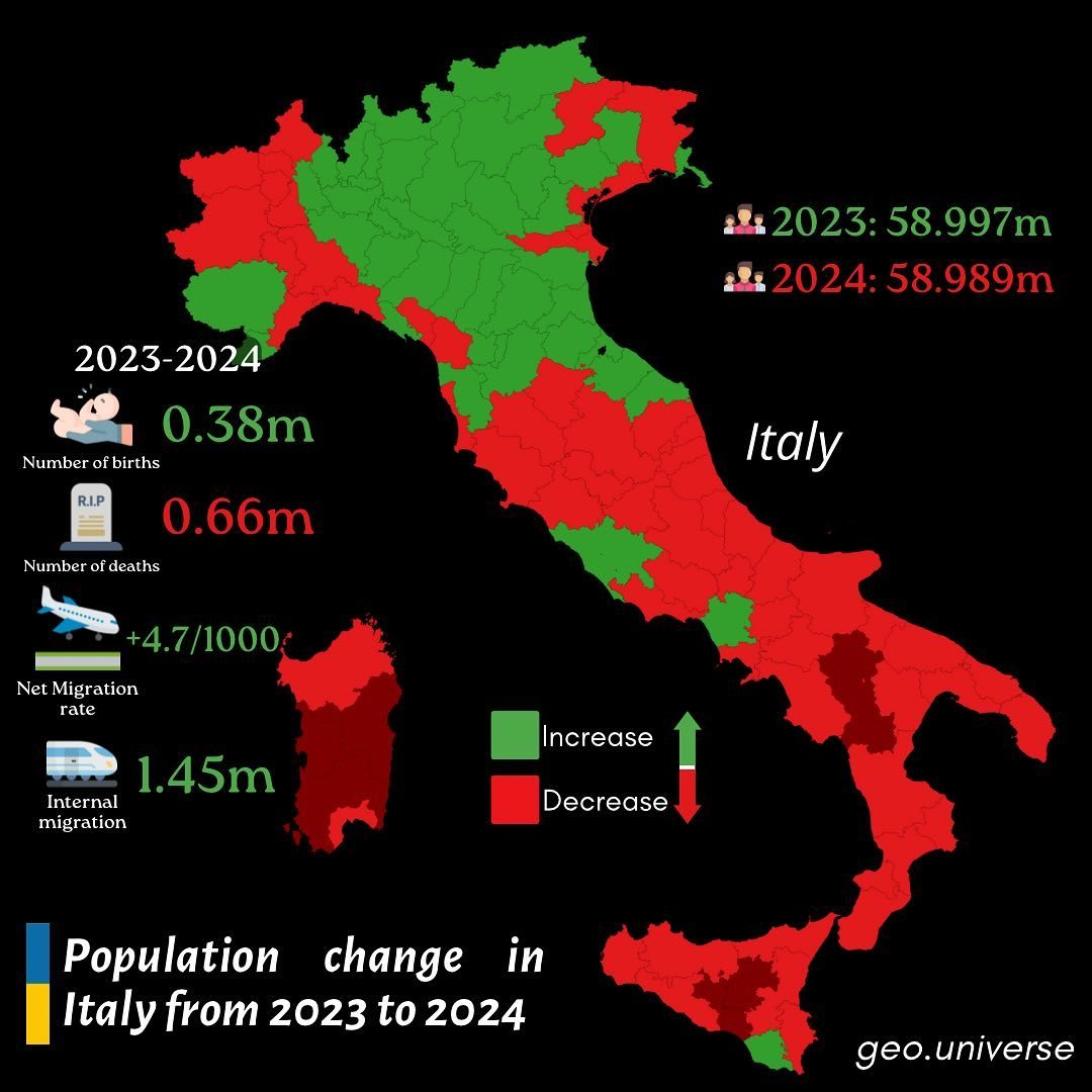 Italy demographic decline map