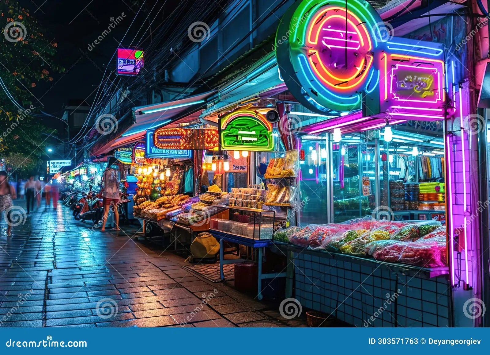 Night market neon lights