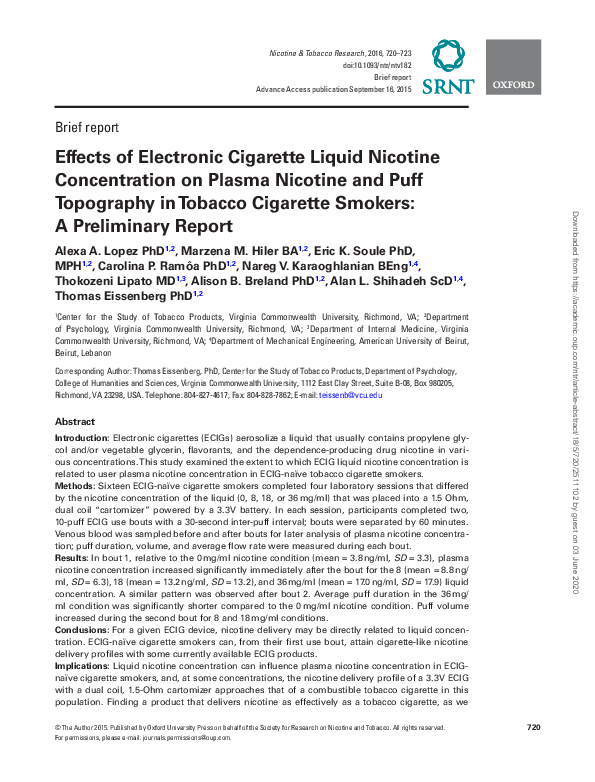 nicotine e-cigarette laboratory study