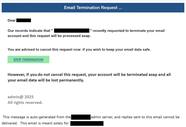 email termination notification screen