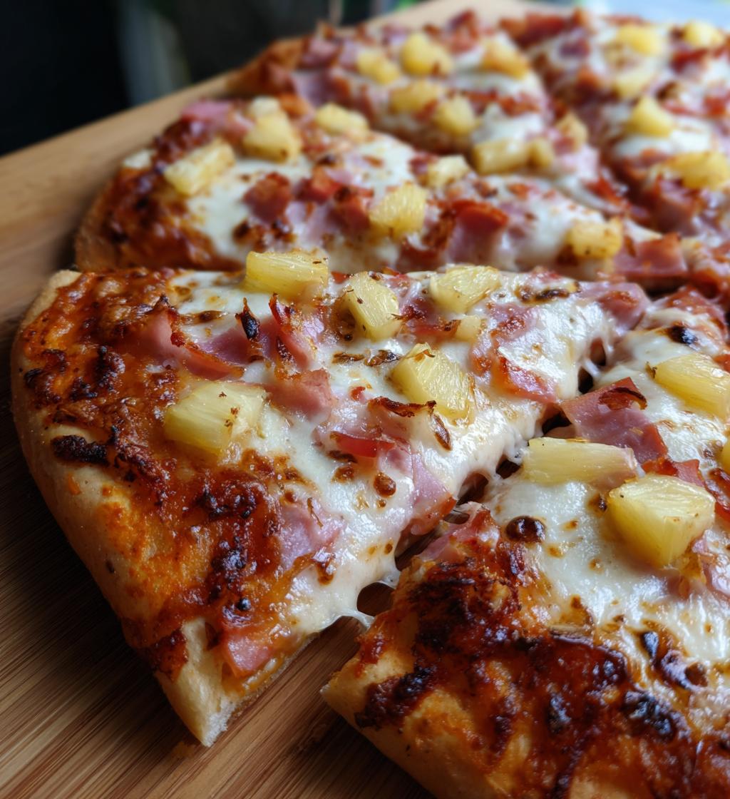Pizza with pineapple and ham