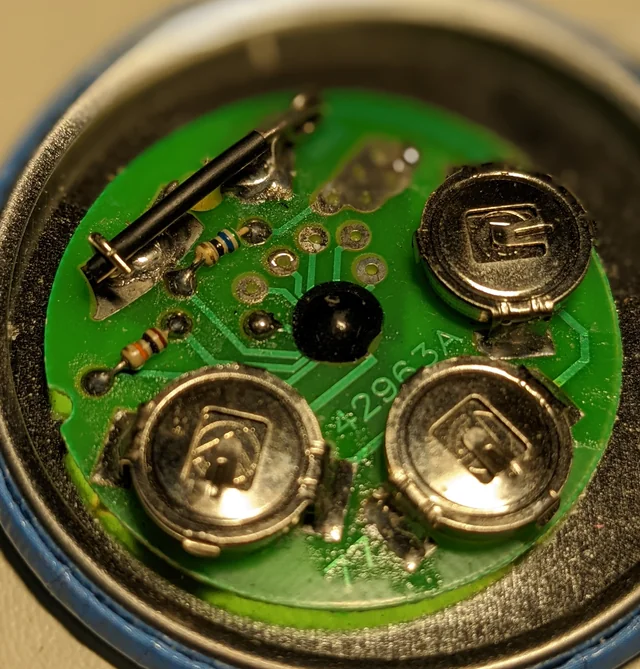 soldered coin cell on circuit board