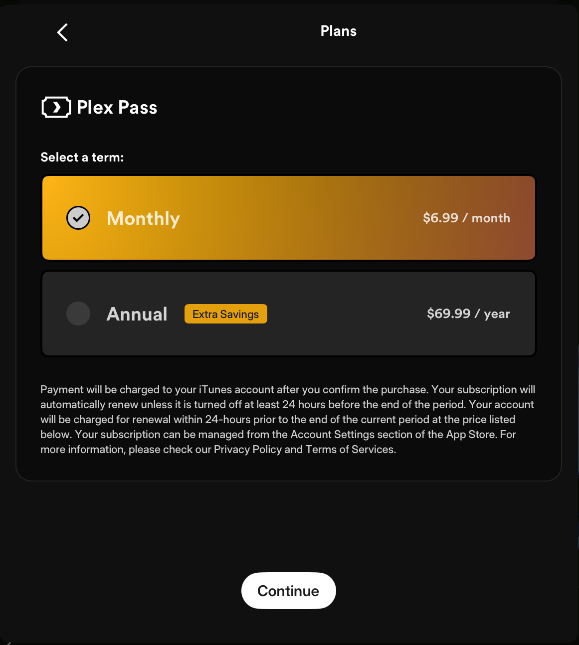 Plex Pass subscription options