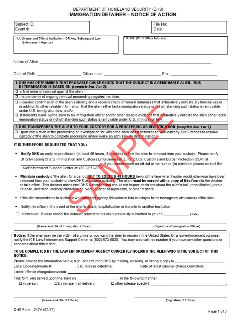 ICE detainer legal document