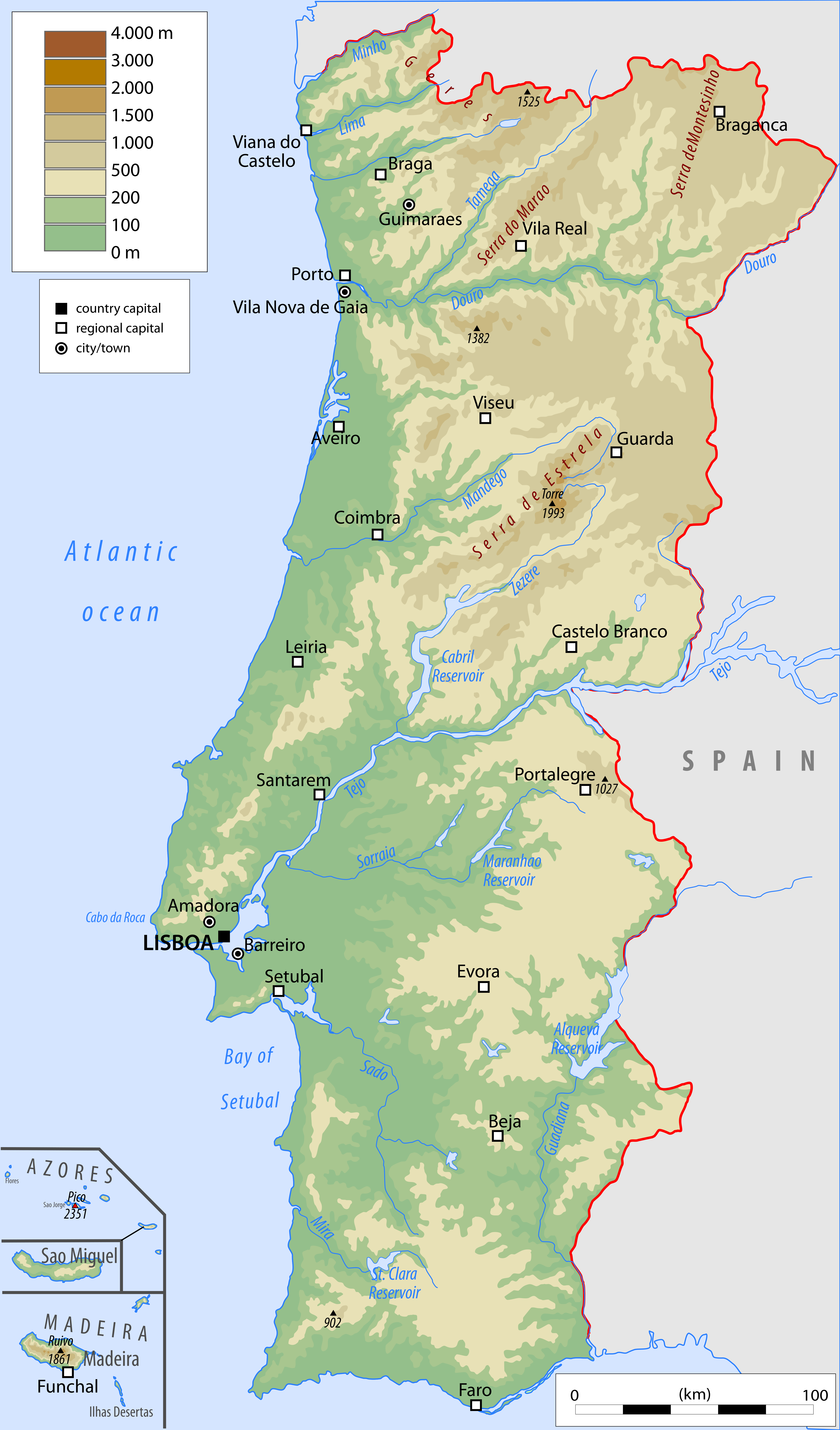 Portugal land area 92000 sq km