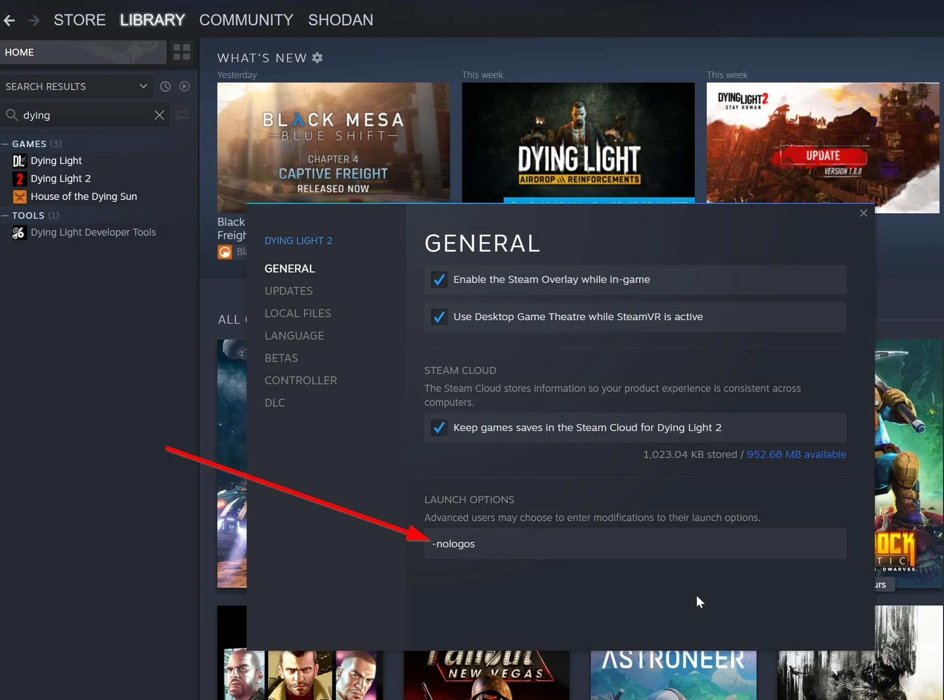 Steam game launch dashboard