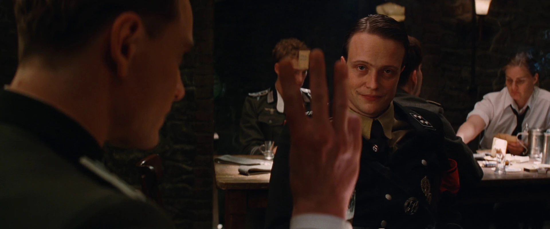 Inglourious Basterds three-finger glass scene