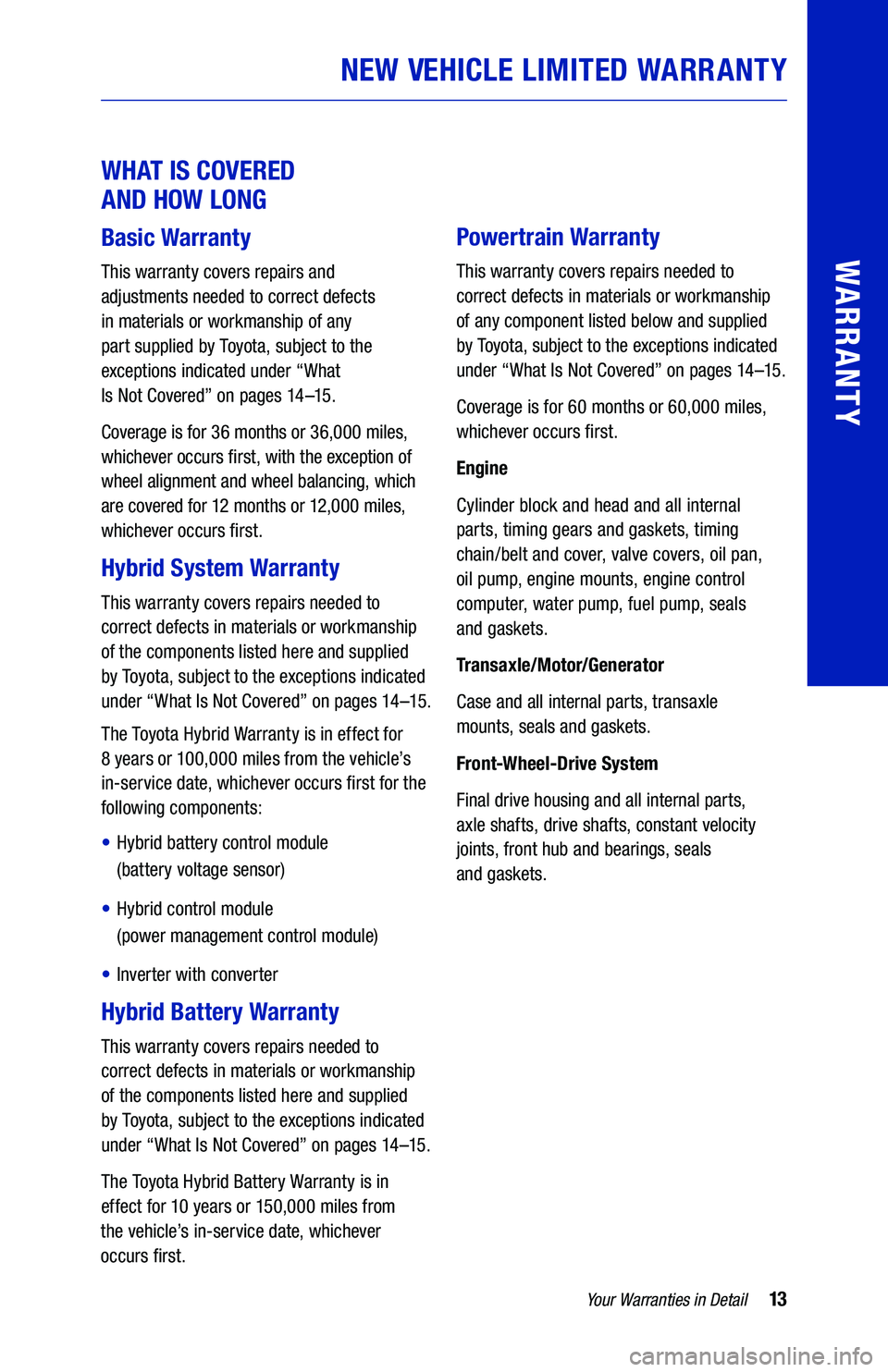 Electrical system warranty Toyota
