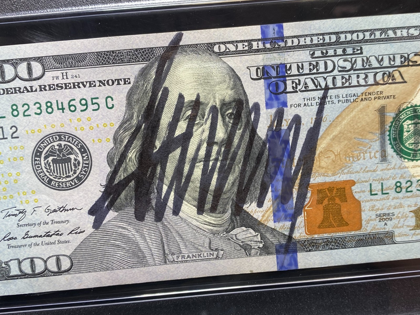 Donald Trump signature on banknote