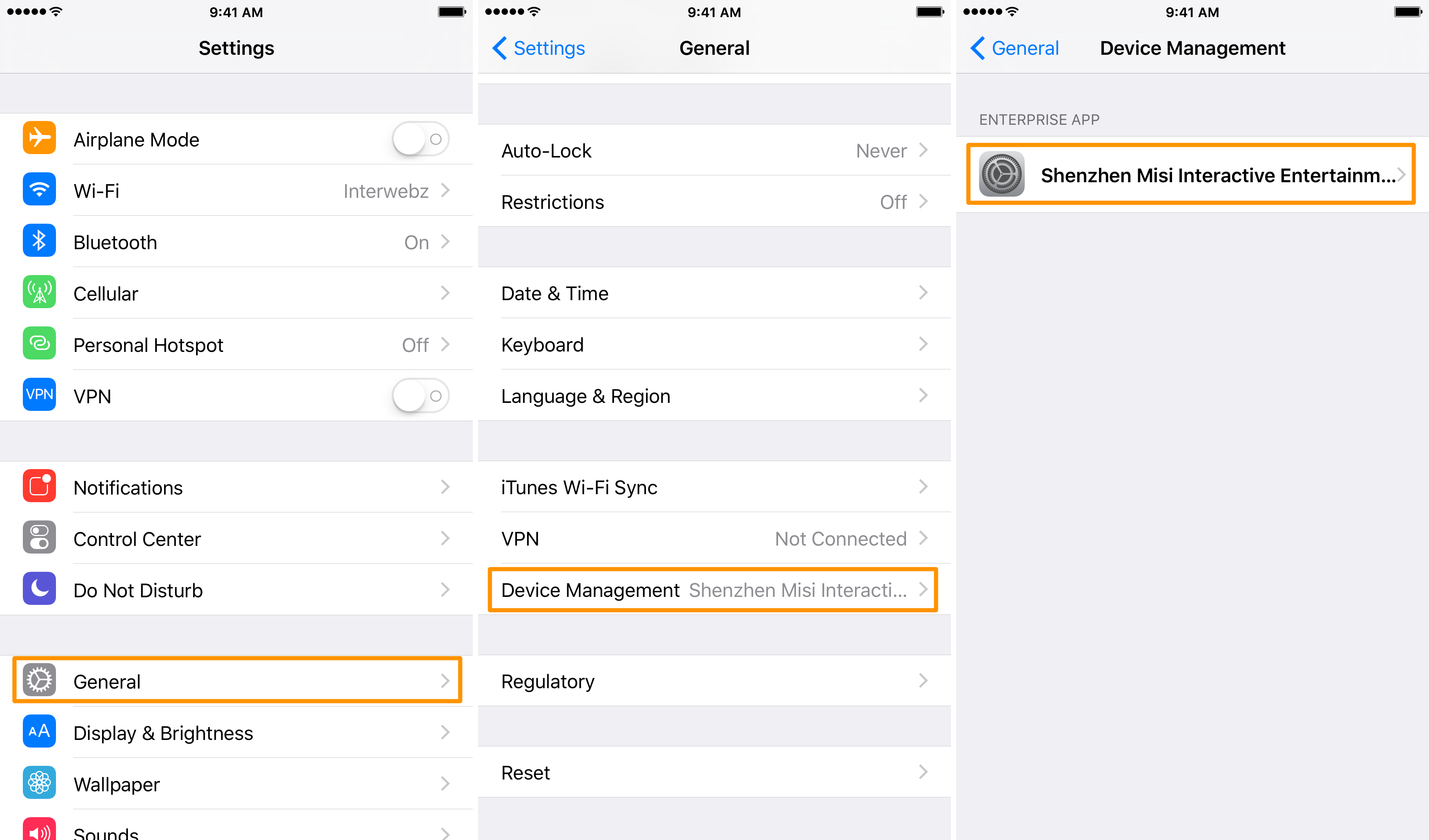 Settings General Device Management