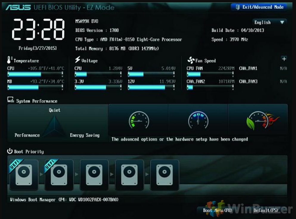 BIOS UEFI settings screen