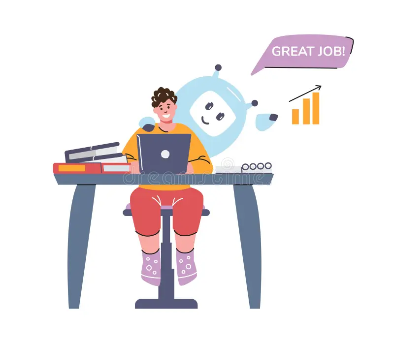 schoolboy using chatbot app