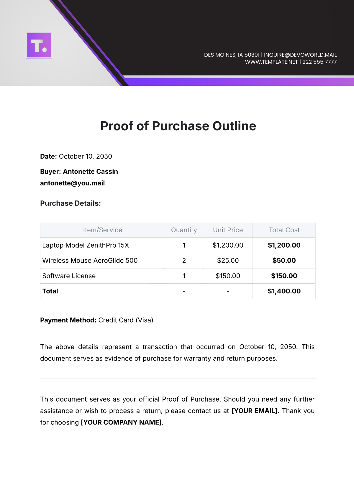 proof of purchase invoice