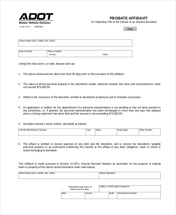 legal documents probate affidavit