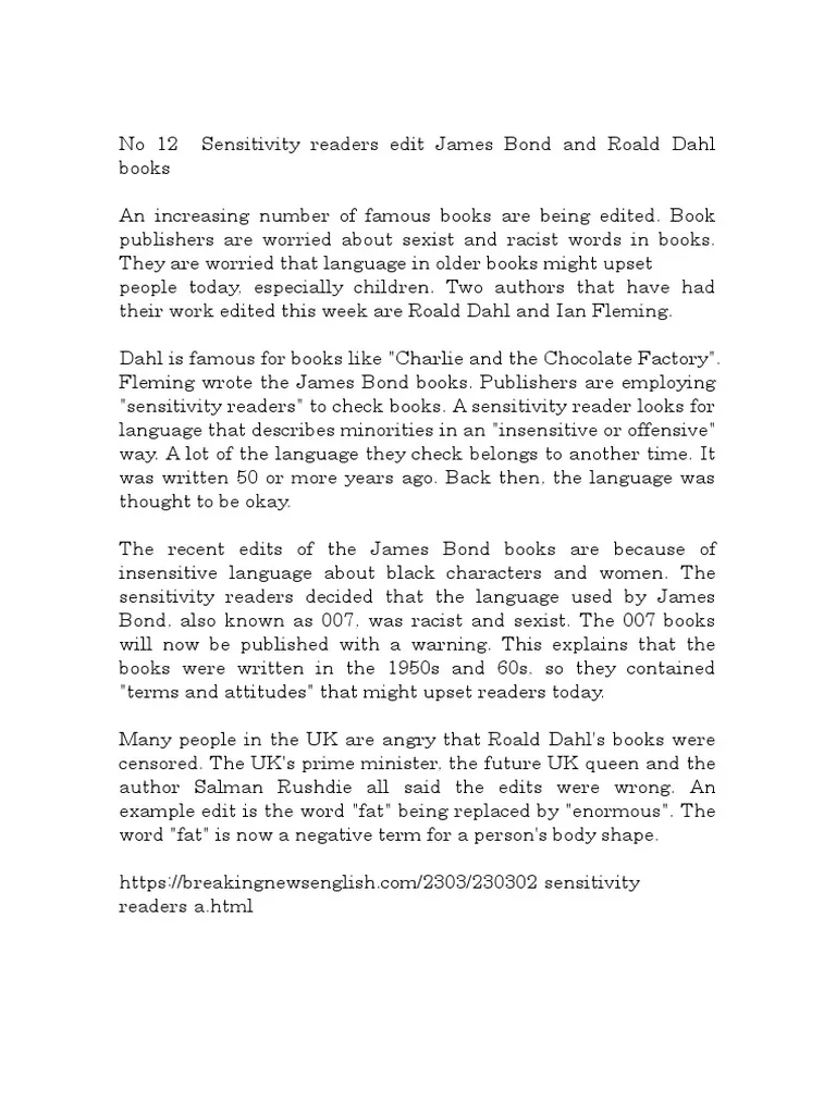 Roald Dahl sensitivity edit examples