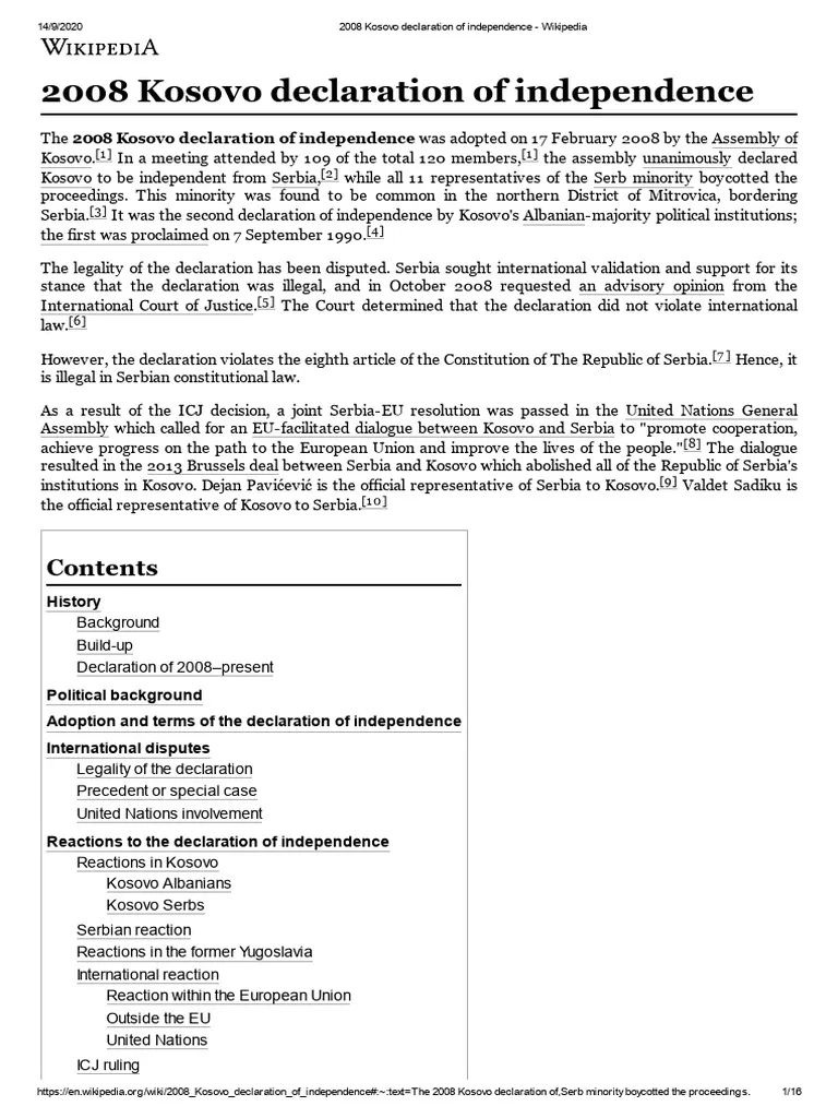 Kosovo independence declaration 2008
