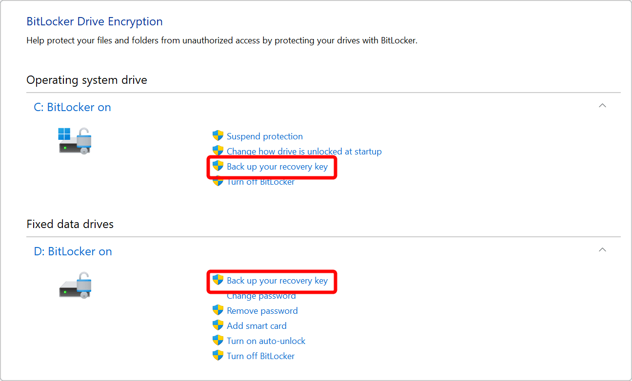 BitLocker recovery key cloud backup