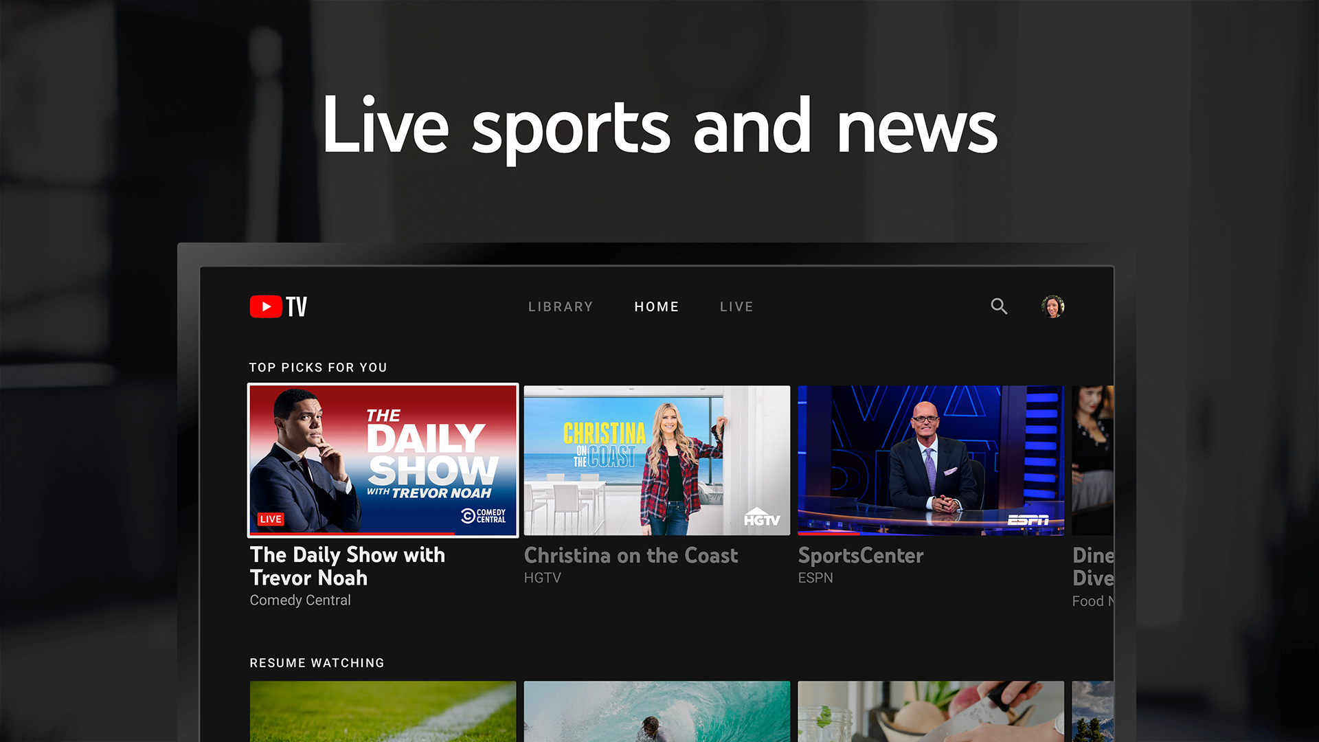 YouTube TV app interface